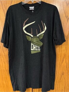 NWT Men’s 2XL Ohio Geometric Buck Deer Graphic Tee - Charcoal Soft Lightweight